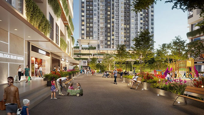 Cư dân Moonlight Centre Point có thể tiếp cận rất nhiều tiện ích nội khu như shophouse, khu vui chơi trẻ em, công viên nội khu…