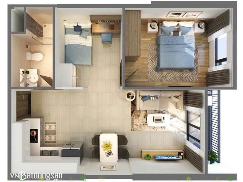 Mẫu thiết kế căn hộ 1 phòng ngủ - Căn hộ Richmond Quy Nhơn